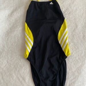 Adidas Black and Yellow One-Piece Swimsuit